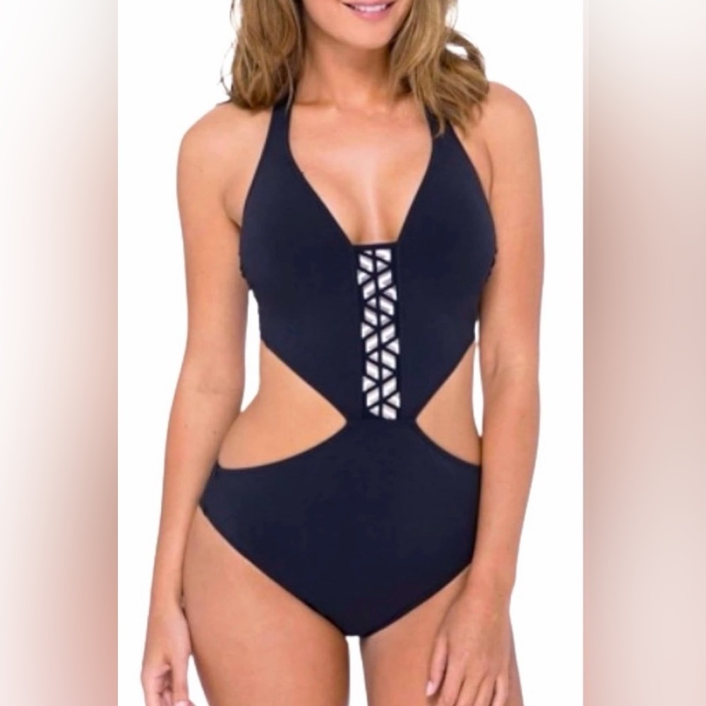 NWT Gottex swimwear black one piece size 10 monokini cutout bikini swimsuit